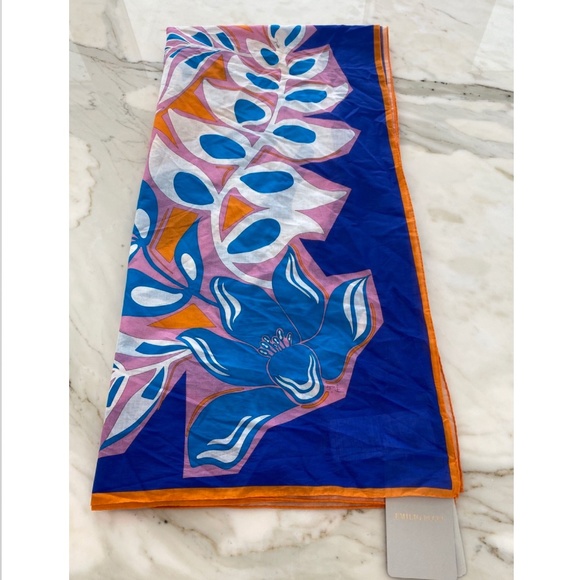 EMILIO PUCCI SAMOA AZURE COTTON-VOILE PAREO NWTS! - Picture 6 of 16